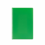 Quaderno A5 con copertina morbida e spirale laterale, pagine a righe color verde vista frontale