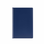 Quaderno A5 con copertina morbida e spirale laterale, pagine a righe color blu mare vista frontale