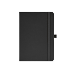 Taccuino A5 in pelle sintetica riciclata con chiusura elastica e pagine a righe color nero vista frontale