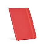 Taccuino A5 in pelle sintetica riciclata con chiusura elastica e pagine a righe color rosso