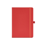 Taccuino A5 in pelle sintetica riciclata con chiusura elastica e pagine a righe color rosso vista frontale