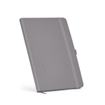 Taccuino A5 in pelle sintetica riciclata con chiusura elastica e pagine a righe color grigio