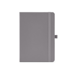 Taccuino A5 in pelle sintetica riciclata con chiusura elastica e pagine a righe color grigio vista frontale