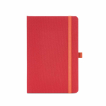 Taccuino ecologico con copertina rigida, tasca interna e pagine rigate A5 color rosso vista frontale