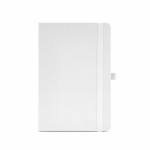 Taccuino ecologico con copertina rigida, tasca interna e pagine rigate A5 color bianco vista frontale
