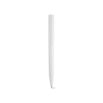 Penna in plastica riciclata dal design ultraleggero e inchiostro blu color bianco vista frontale