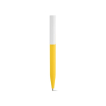 Penna in plastica riciclata dal design ultraleggero e inchiostro blu color giallo vista frontale