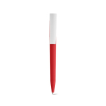 Penna con corpo in plastica riciclata, clip grande e inchiostro blu color rosso vista frontale