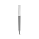 Penna con corpo in plastica riciclata, clip grande e inchiostro blu color grigio vista frontale