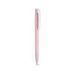 Penna con corpo in plastica riciclata, clip grande e inchiostro blu color rosa chiaro