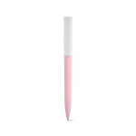 Penna con corpo in plastica riciclata, clip grande e inchiostro blu color rosa chiaro vista frontale