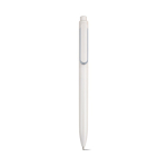 Penna in plastica riciclata con clip rinforzata e inchiostro blu color bianco vista frontale