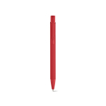 Penna in alluminio riciclato con finitura gommata e inchiostro blu color rosso vista frontale