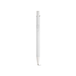 Penna in alluminio riciclato con finitura gommata e inchiostro blu color bianco vista frontale