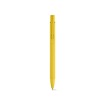 Penna in alluminio riciclato con finitura gommata e inchiostro blu color giallo vista frontale