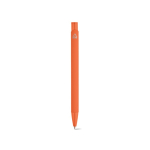 Penna in alluminio riciclato con finitura gommata e inchiostro blu color arancione vista posteriore