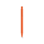 Penna in alluminio riciclato con finitura gommata e inchiostro blu color arancione vista frontale