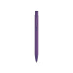 Penna in alluminio riciclato con finitura gommata e inchiostro blu color viola vista frontale