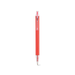 Penna in alluminio riciclato con meccanismo a pulsante e inchiostro blu color rosso vista frontale