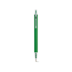 Penna in alluminio riciclato con meccanismo a pulsante e inchiostro blu color verde vista frontale
