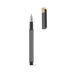 Penna roller in alluminio riciclato e bambù con inchiostro blu color grigio terza vista