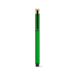 Penna roller in alluminio riciclato e bambù con inchiostro blu color verde vista frontale