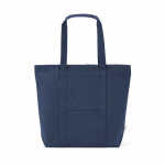Borsa della spesa in cotone riciclato con zip 360 g/m² color blu mare vista frontale