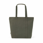 Borsa della spesa in cotone riciclato con zip 360 g/m² color verde militare vista posteriore