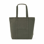 Borsa della spesa in cotone riciclato con zip 360 g/m² color verde militare vista frontale