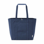 Borsa per la spesa in cotone riciclato con chiusura a pressione 360 g/m2 color blu mare vista frontale