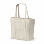 Borsa per la spesa in cotone riciclato con chiusura a pressione 360 g/m2 color naturale