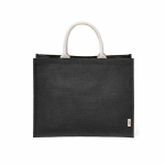 Borsa della spesa in juta laminata con manici in cotone 20L color nero vista frontale