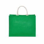 Borsa della spesa in juta laminata con manici in cotone 20L color verde vista posteriore
