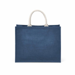 Borsa della spesa in juta laminata con manici in cotone 20L color blu mare vista posteriore
