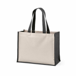 Borsa della spesa in cotone riciclato e iuta con manici lunghi 300 g/m² color nero