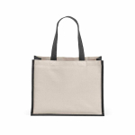 Borsa della spesa in cotone riciclato e iuta con manici lunghi 300 g/m² color nero vista posteriore