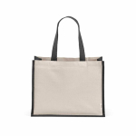 Borsa della spesa in cotone riciclato e iuta con manici lunghi 300 g/m² color nero vista frontale