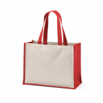 Borsa della spesa in cotone riciclato e iuta con manici lunghi 300 g/m² color rosso seconda vista
