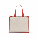 Borsa della spesa in cotone riciclato e iuta con manici lunghi 300 g/m² color rosso vista posteriore