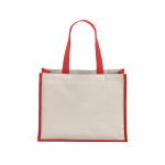 Borsa della spesa in cotone riciclato e iuta con manici lunghi 300 g/m² color rosso vista frontale