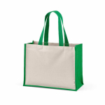Borsa della spesa in cotone riciclato e iuta con manici lunghi 300 g/m² color verde