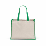 Borsa della spesa in cotone riciclato e iuta con manici lunghi 300 g/m² color verde vista frontale