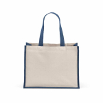 Borsa della spesa in cotone riciclato e iuta con manici lunghi 300 g/m² color blu mare vista posteriore