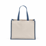 Borsa della spesa in cotone riciclato e iuta con manici lunghi 300 g/m² color blu mare vista frontale