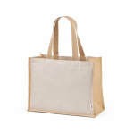 Borsa della spesa in cotone riciclato e iuta con manici lunghi 300 g/m² color naturale