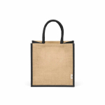 Borsa della spesa in juta laminata con manici in cotone 16L color nero vista frontale