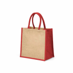 Borsa della spesa in juta laminata con manici in cotone 16L color rosso seconda vista
