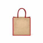 Borsa della spesa in juta laminata con manici in cotone 16L color rosso vista posteriore