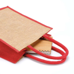 Borsa della spesa in juta laminata con manici in cotone 16L color rosso vista dettaglio