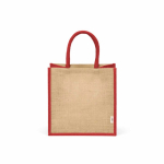 Borsa della spesa in juta laminata con manici in cotone 16L color rosso vista frontale